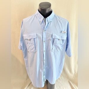 Columbia PFG Shirt Men’s XXL Blue Nylon Short Sleeve Omni-Shade Fishing Shirt